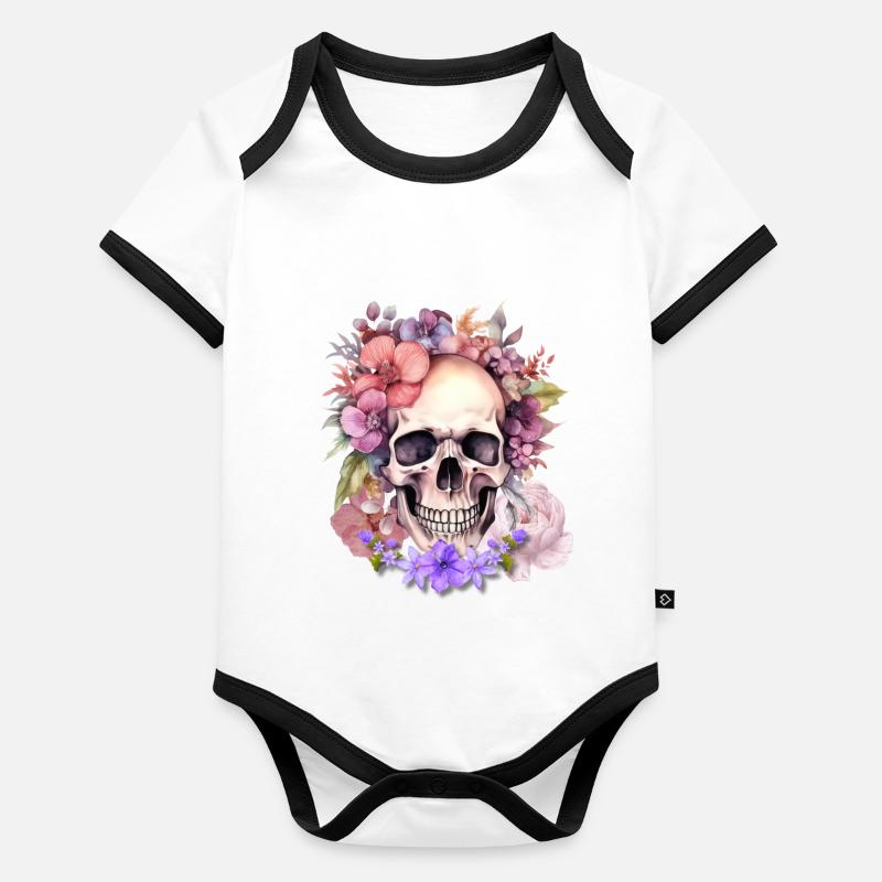 Blumen Skull Baby Bio-Kurzarm-Kontrastbody