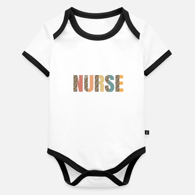 Infirmière en soins de longue durée Imprimé léopard Body Bébé bio contrasté manches courtes