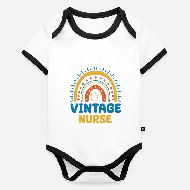 Vintage Nurse Boho Rainbow Body Bébé bio contrasté manches courtes