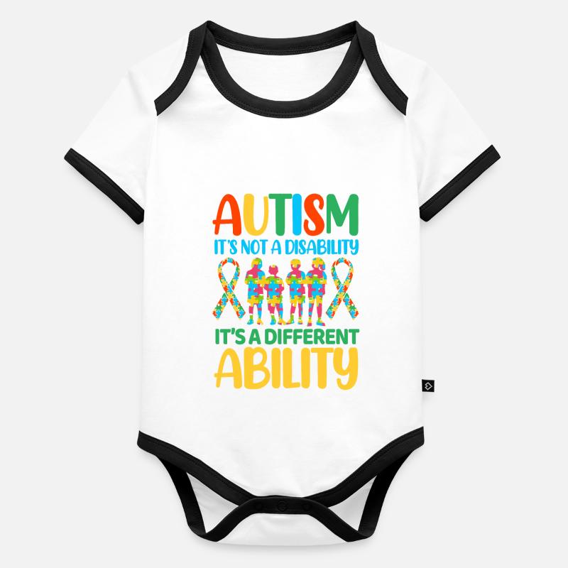 Autisme Autiste Body Bébé bio contrasté manches courtes