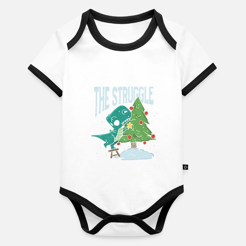 The Battle Funny Dinosaur Christmas Tree Rex Xma Organic Baby Contrasting Bodysuit