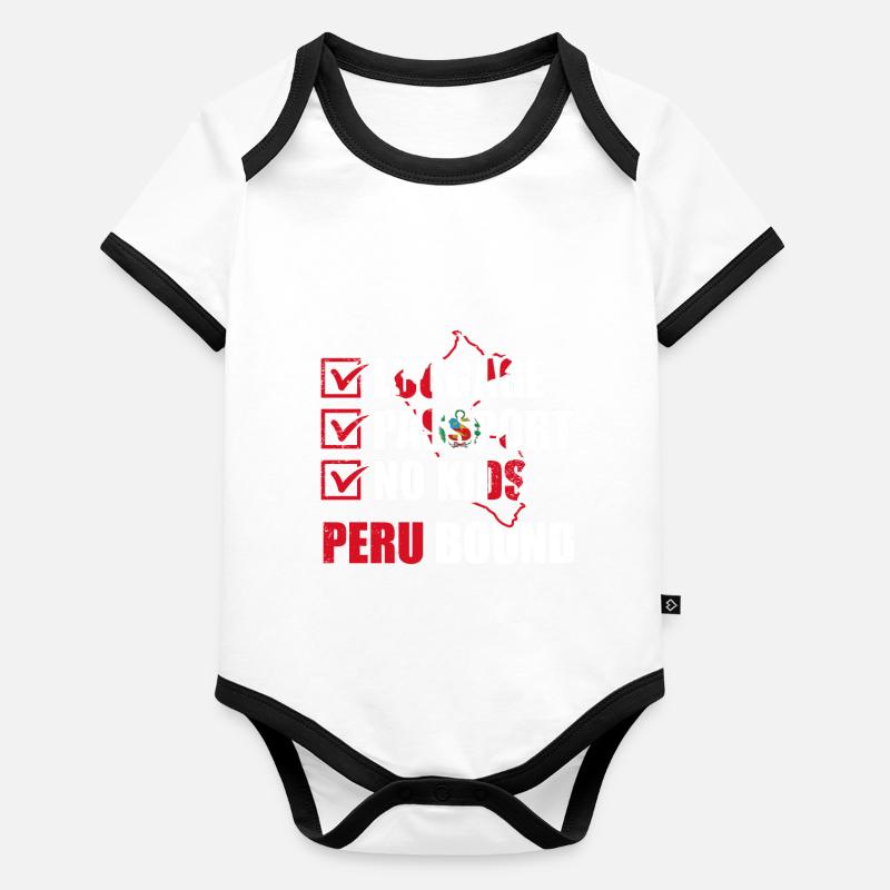 Passeport bagage Pas d’enfants Pérou Voyage de vacances à destination du Pérou Body Bébé bio contrasté manches courtes
