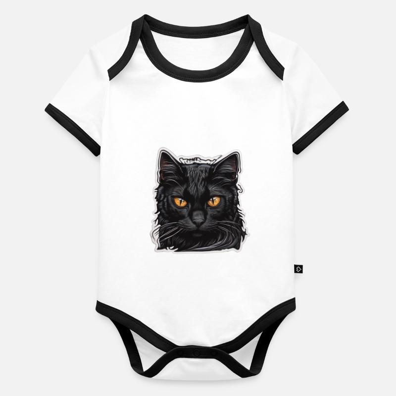 Chat noir Body Bébé bio contrasté manches courtes