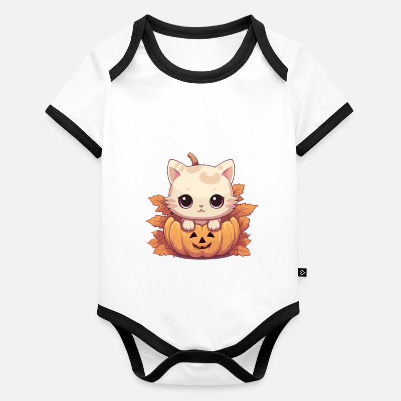 Chat chaton d’Halloween Body Bébé bio contrasté manches courtes
