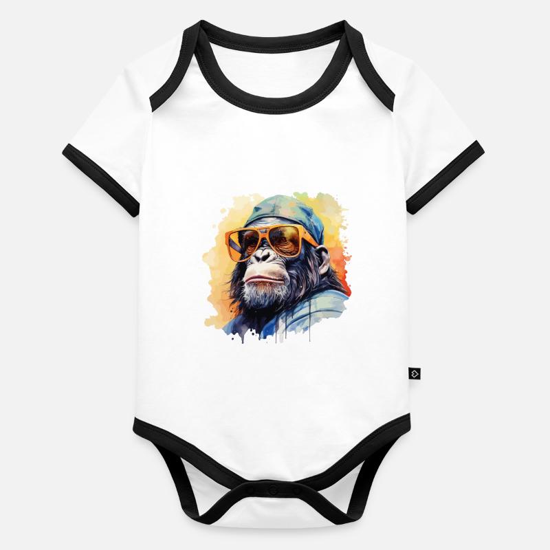 Lunettes de soleil Monkey Cap Cool Chimpanzee Gorilla Body Bébé bio contrasté manches courtes