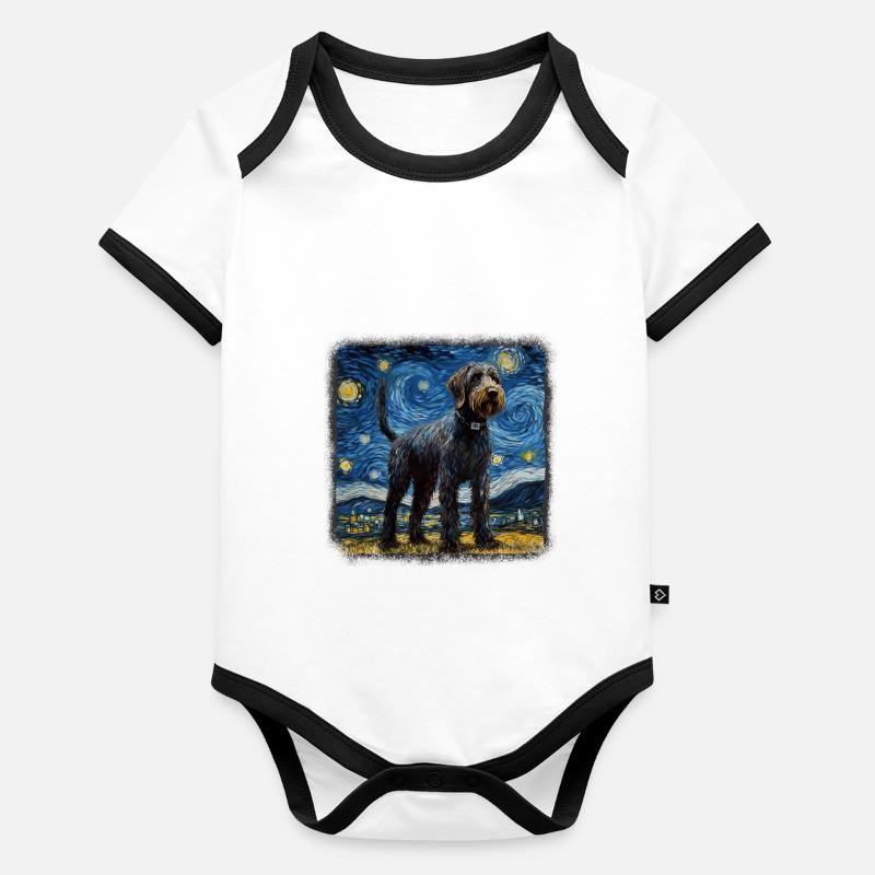 German Wirehaired Pointer Van gogh starry night Baby Bio-Kurzarm-Kontrastbody