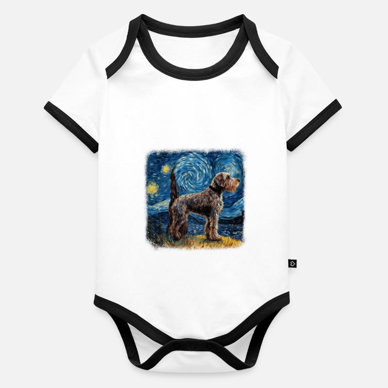 German Wirehaired Pointer Van gogh starry night Baby Bio-Kurzarm-Kontrastbody