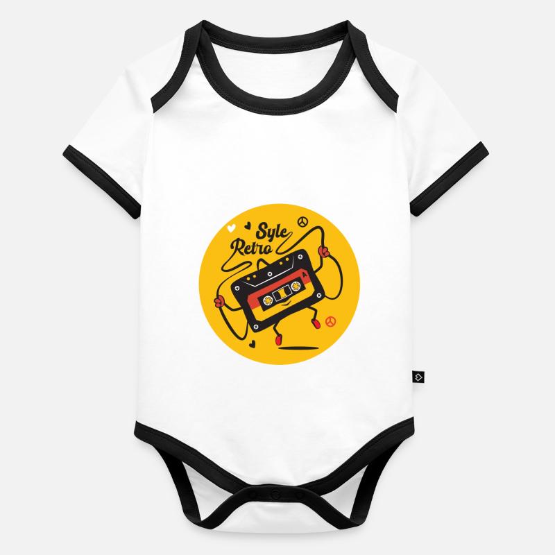 Cassette retro style 70 avec humour style BD Body Bébé bio contrasté manches courtes