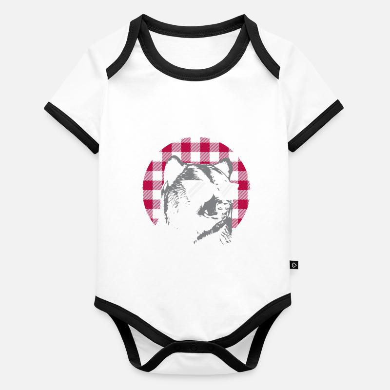 Red Buffalo Plaid Bär Baby Bio-Kurzarm-Kontrastbody
