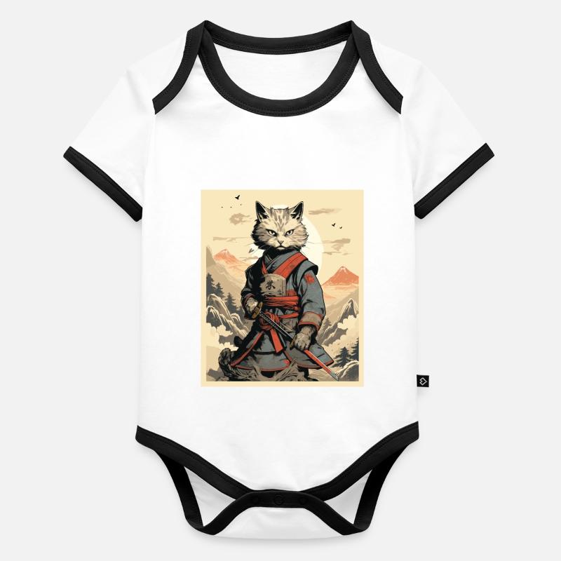 Guerrier chat japonais Body Bébé bio contrasté manches courtes