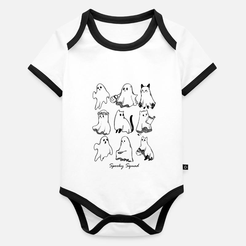 Retro Ghost Halloween Cute Cat Organic Baby Contrasting Bodysuit