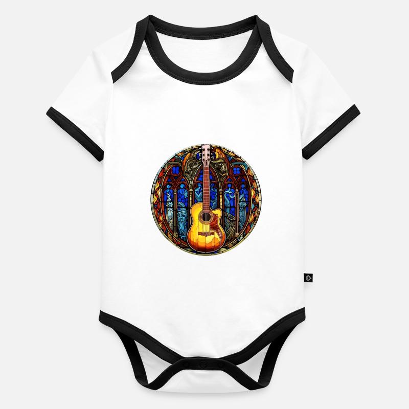 Art du vitrail - Guitare colorée élégante Body Bébé bio contrasté manches courtes