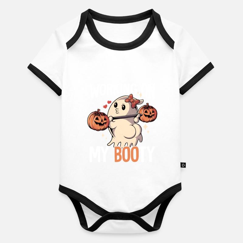 Working On My Booty Halloween Organic Baby Contrasting Bodysuit