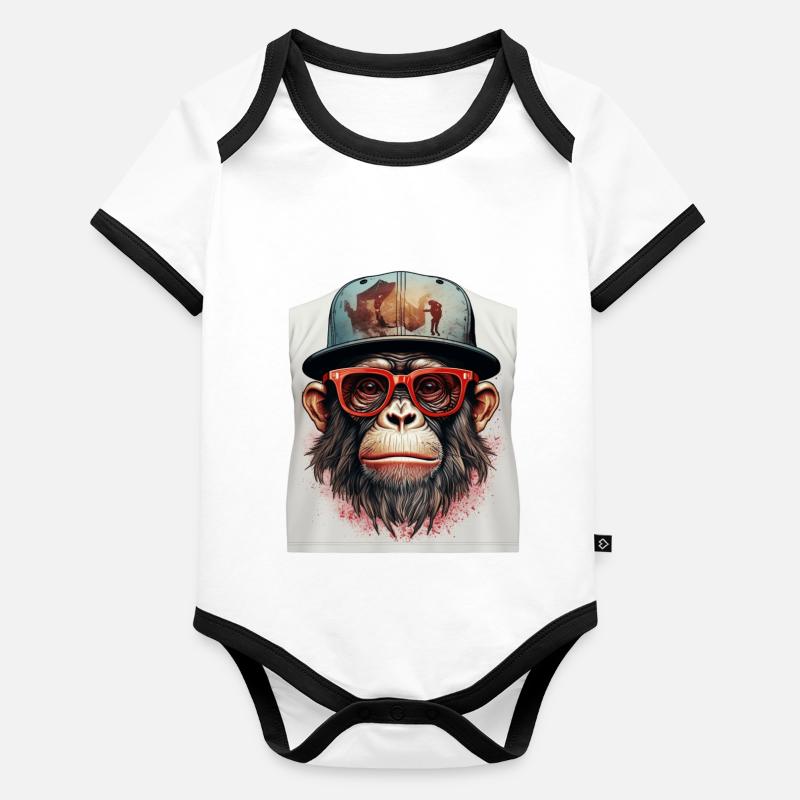 Singe Geek Body Bébé bio contrasté manches courtes