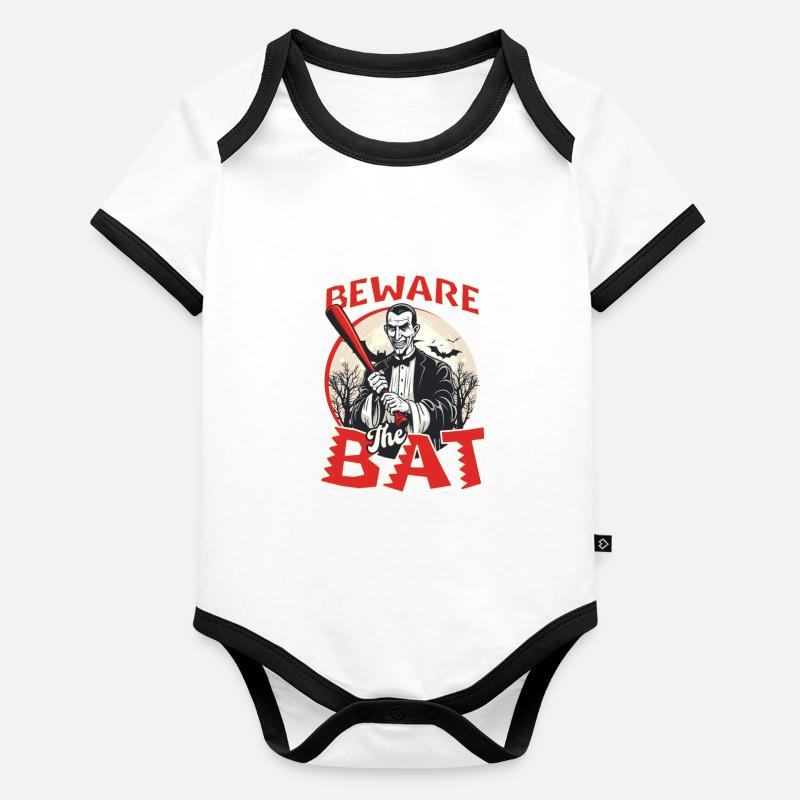 Baseball Halloween Beware The Bat Vampire Organic Baby Contrasting Bodysuit