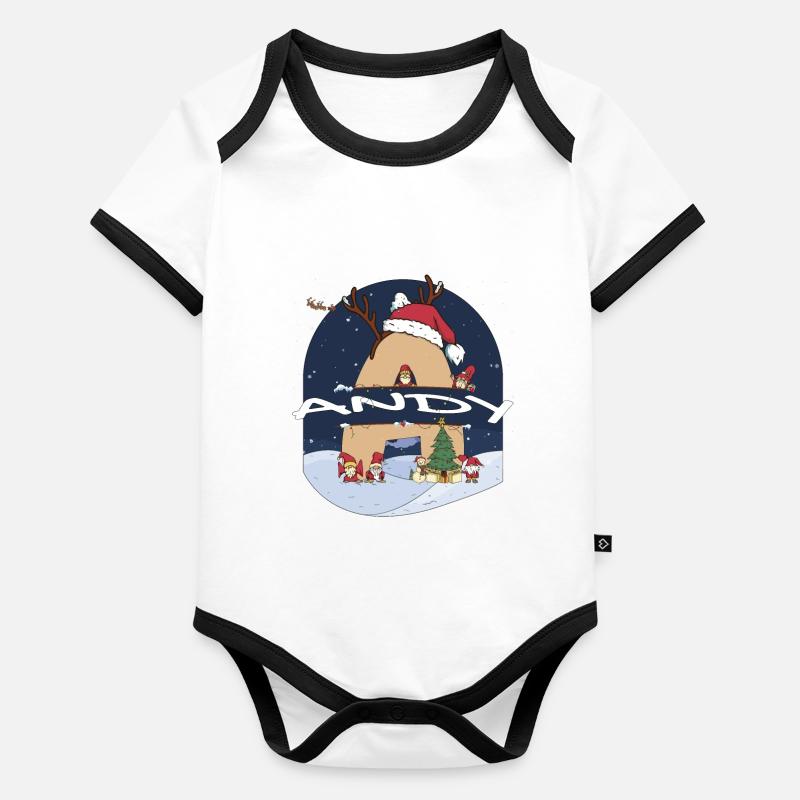 Génial Andy Name w Santa Hat dans le thème de Noël Body Bébé bio contrasté manches courtes