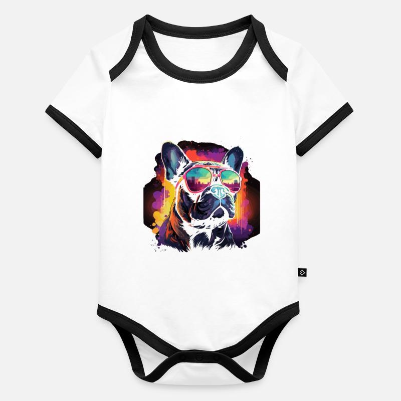 Synthwave des années 80 90 Bouledogue Français Body Bébé bio contrasté manches courtes