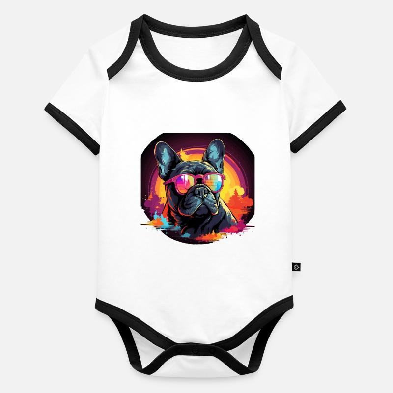 Synthwave des années 80 90 Bouledogue Français Body Bébé bio contrasté manches courtes