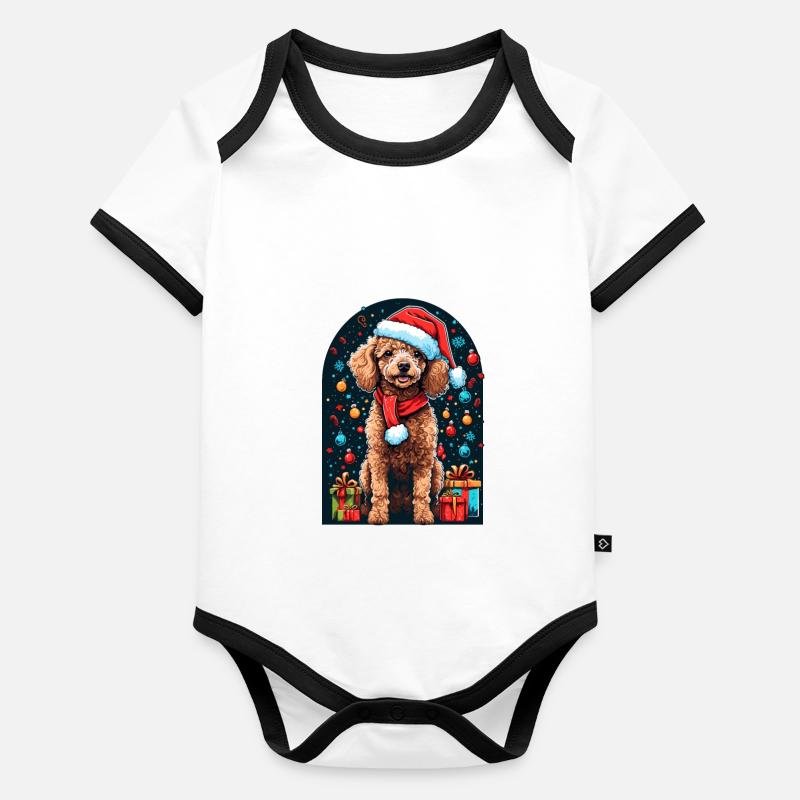 Drôle de caniche avec chapeau de Père Noël Body Bébé bio contrasté manches courtes