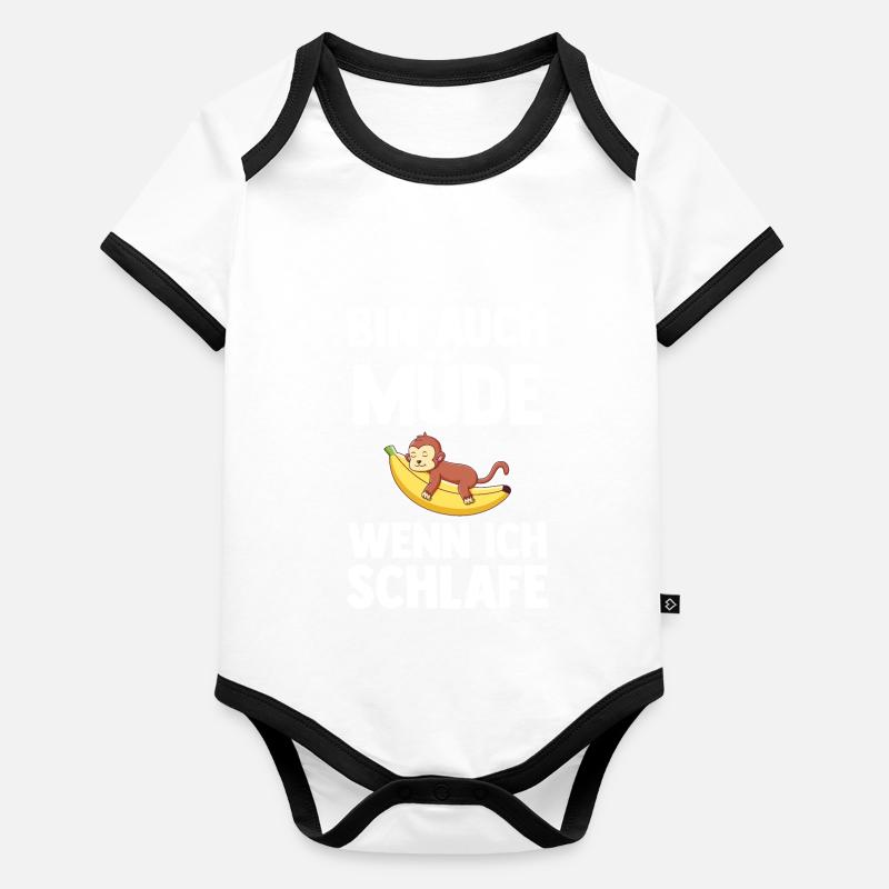 Affe Ich Bin Auch Müde Wenn Ich Schlafe Baby Bio-Kurzarm-Kontrastbody