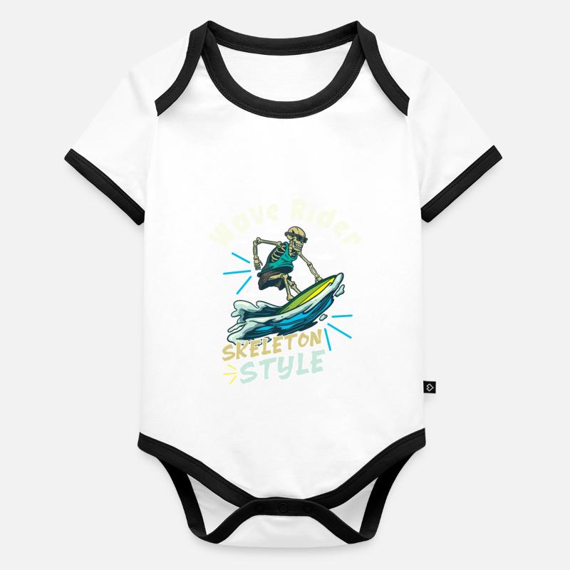 Funny Surfer, The Skeleton Beach Stoke Surf Organic Baby Contrasting Bodysuit
