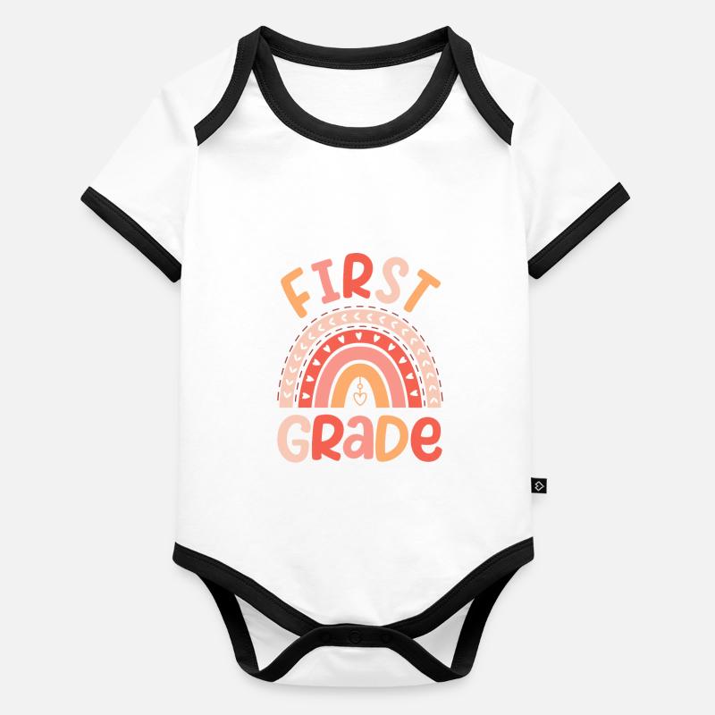 First Grade, 1st Team, Rainbow Teacher Organic Baby Contrasting Bodysuit