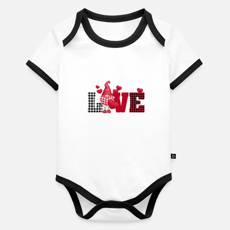 Love Gnome Plaid Valentine's Day Matching Pair Gnome Organic Baby Contrasting Bodysuit