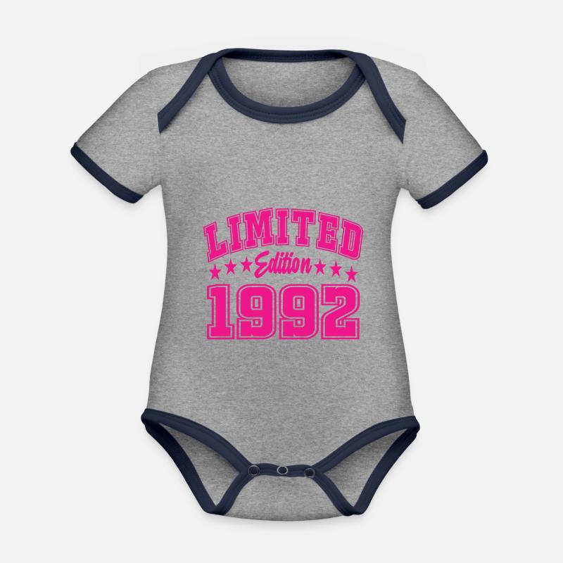 Édition limitée 1992 - Body Bébé bio contrasté manches courtes - gris chiné/bleu marine