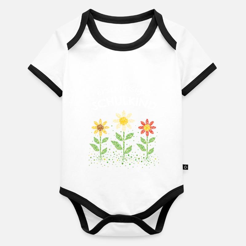 Erstklässler Schulanfänger Einschulung Blumen Baby Bio-Kurzarm-Kontrastbody