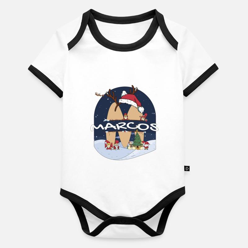 Nom de Marcos génial w chapeau de père Noël dans le thème de Noël Body Bébé bio contrasté manches courtes