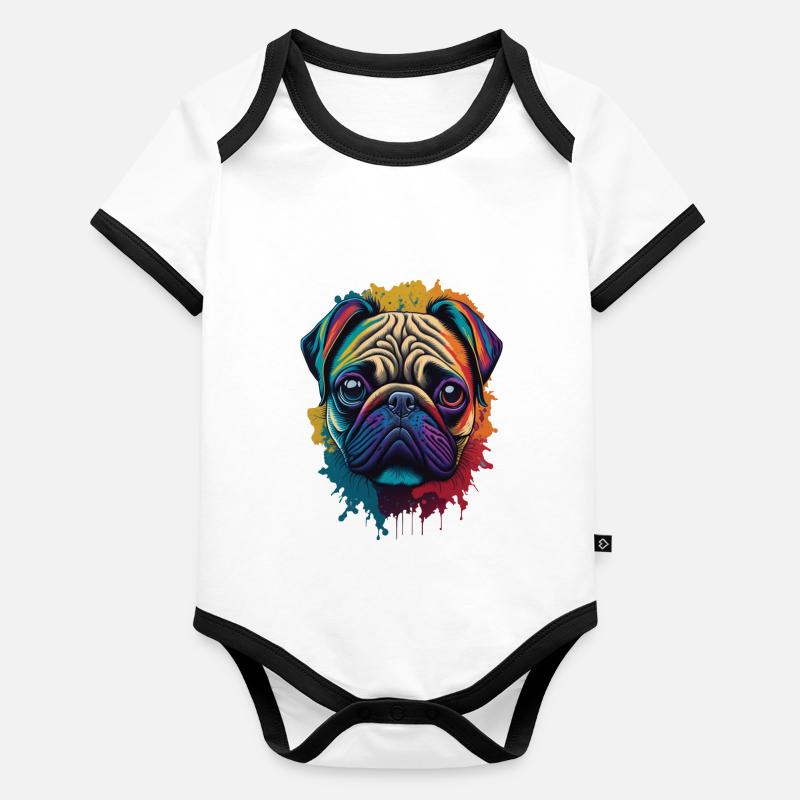 Conception esthétique de l'art du chien carlin Body Bébé bio contrasté manches courtes