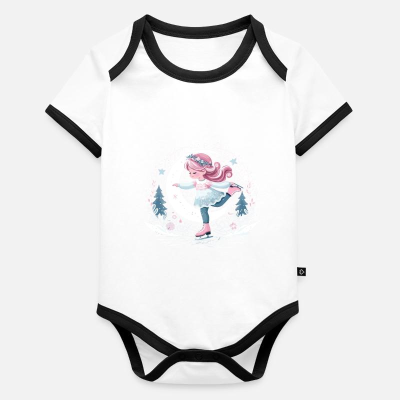 Eisige Eleganz: Schlittschuh Design Baby Bio-Kurzarm-Kontrastbody