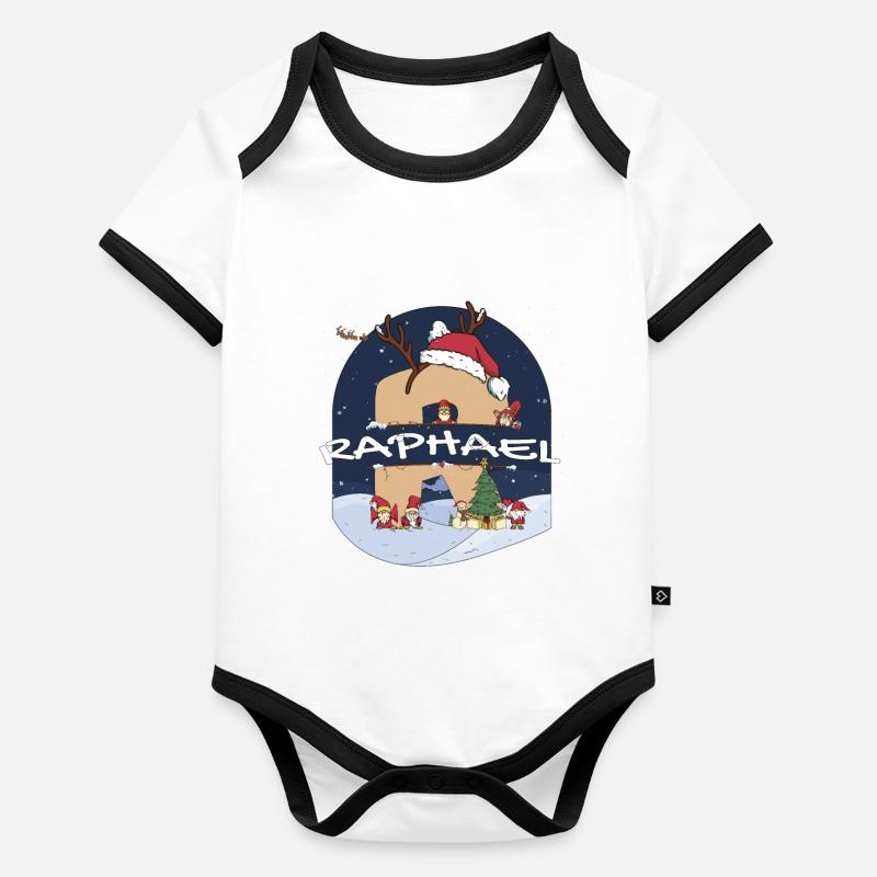 Impressionnant nom de Raphaël w chapeau de père Noël dans le thème de Noël Body Bébé bio contrasté manches courtes