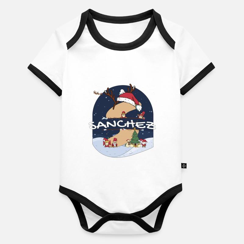Génial Sanchez nom w chapeau de père Noël dans le thème de Noël Body Bébé bio contrasté manches courtes