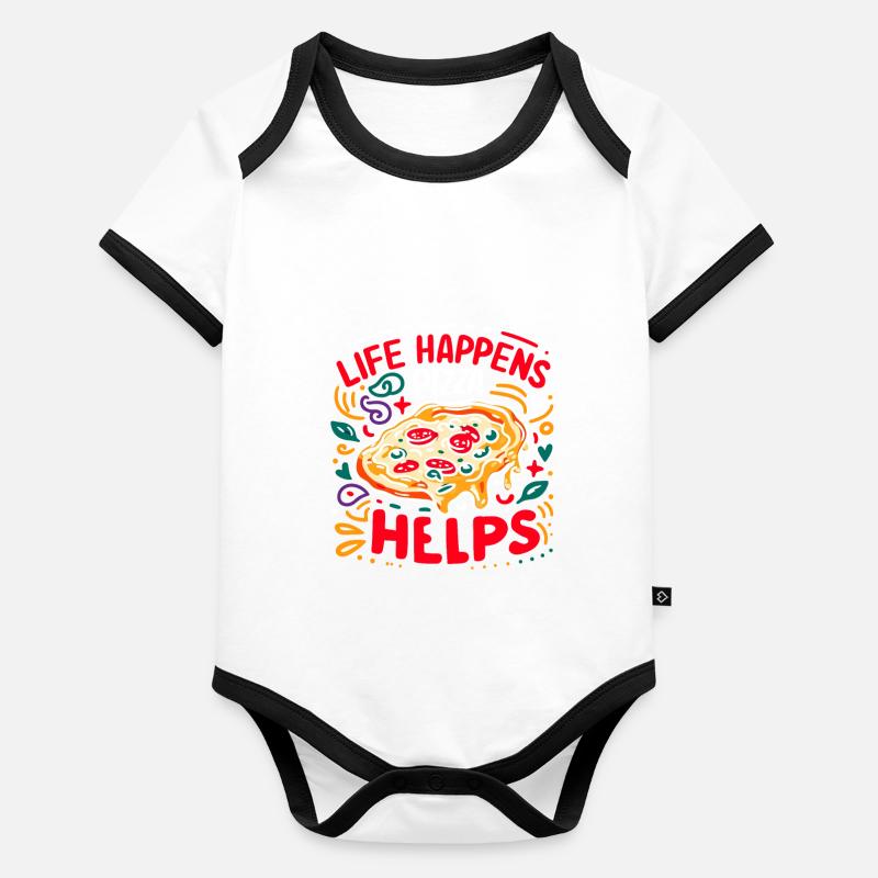 Life Happens Pizza Helps Organic Baby Contrasting Bodysuit