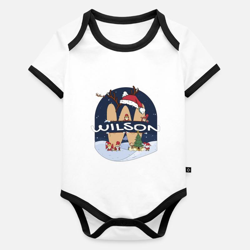 Awesome Wilson Name w Santa Hat in Xmas Theme Organic Baby Contrasting Bodysuit