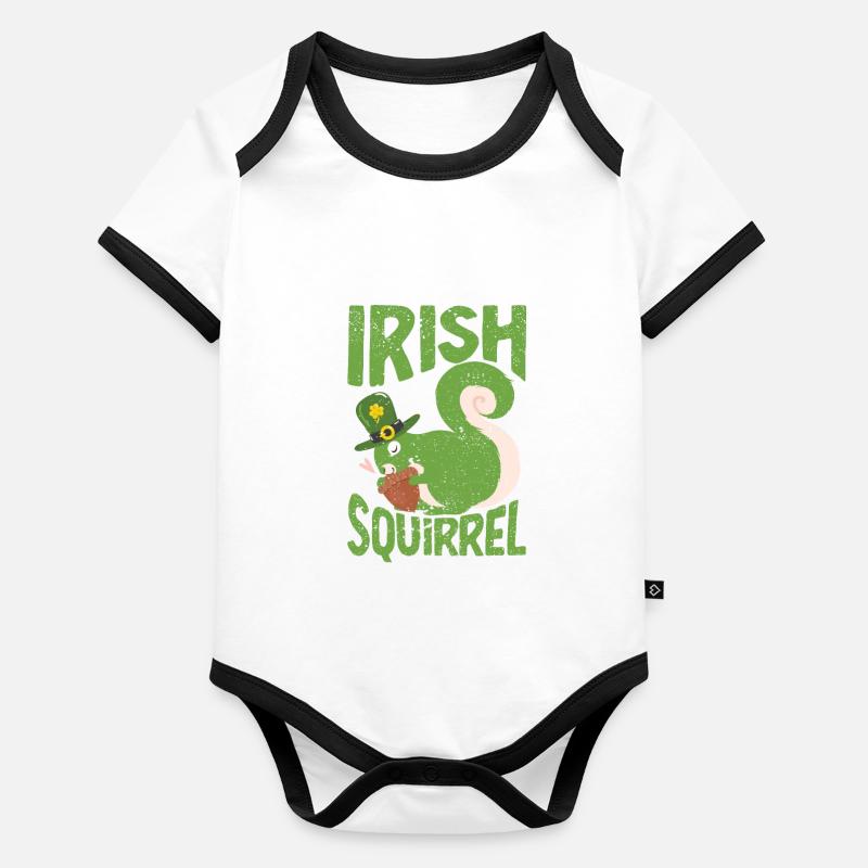 Irish Squirrel Green Cute St Patricks Organic Baby Contrasting Bodysuit