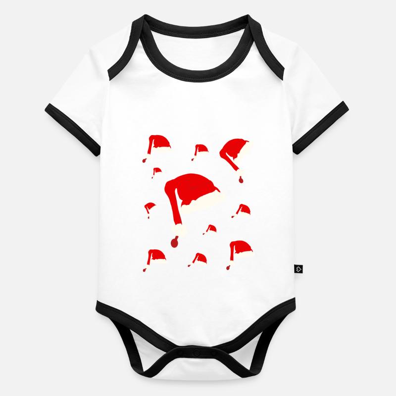 Santa Hat - Christmas Party Organic Baby Contrasting Bodysuit