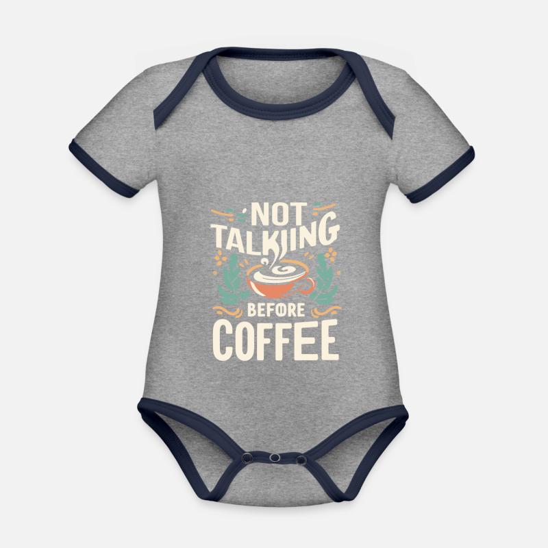 Not Talking before Coffee - Baby Bio-Kurzarm-Kontrastbody - Grau meliert/Navy