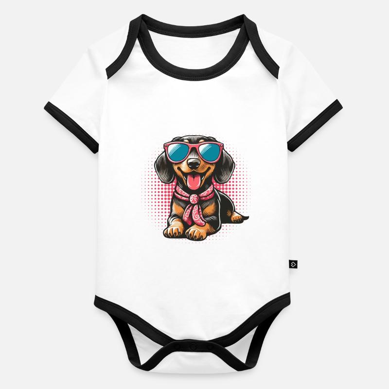 Teckel cool et élégant avec des lunettes de soleil - Body Bébé bio contrasté manches courtes -