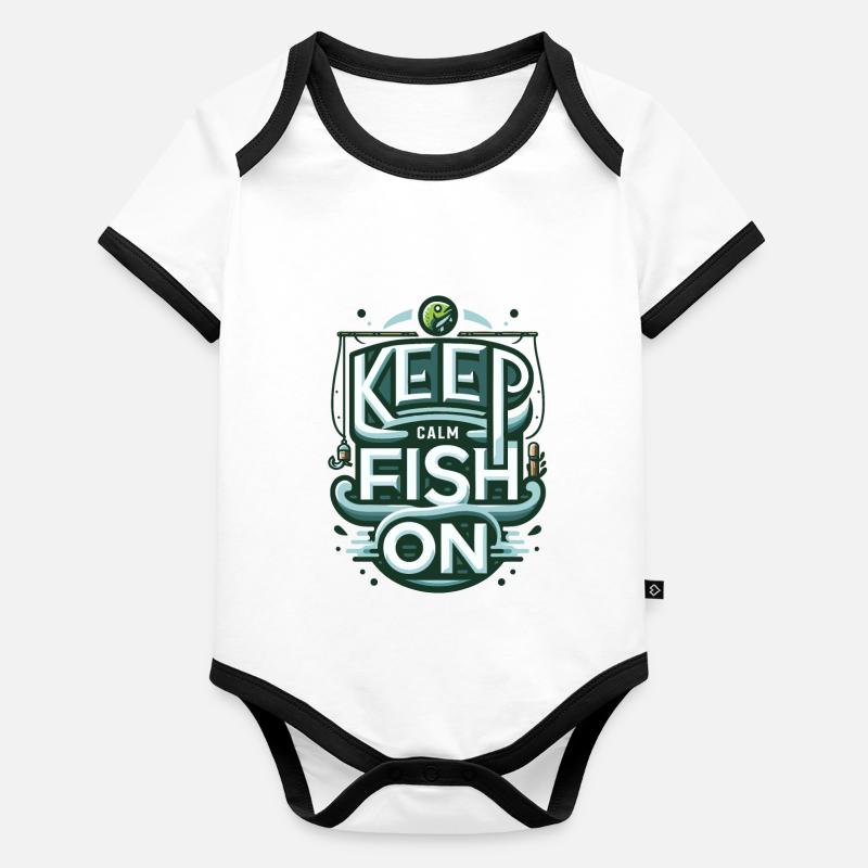 Conception relaxante du pêcheur à la ligne « Keep Calm and Fish On » Body Bébé bio contrasté manches courtes