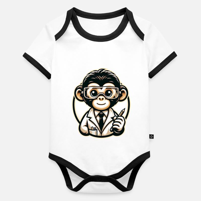 Singe mignon scientifique Body Bébé bio contrasté manches courtes