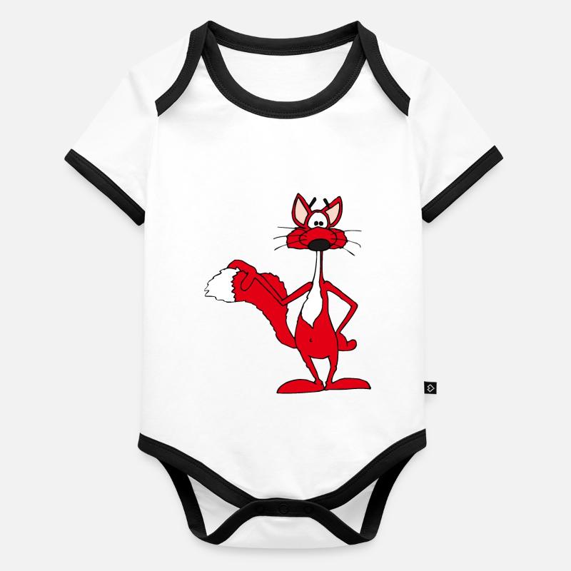 Renard roux souriant joyeusement Body Bébé bio contrasté manches courtes