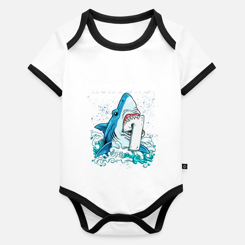 Requin du 7e anniversaire - Body Bébé bio contrasté manches courtes - 