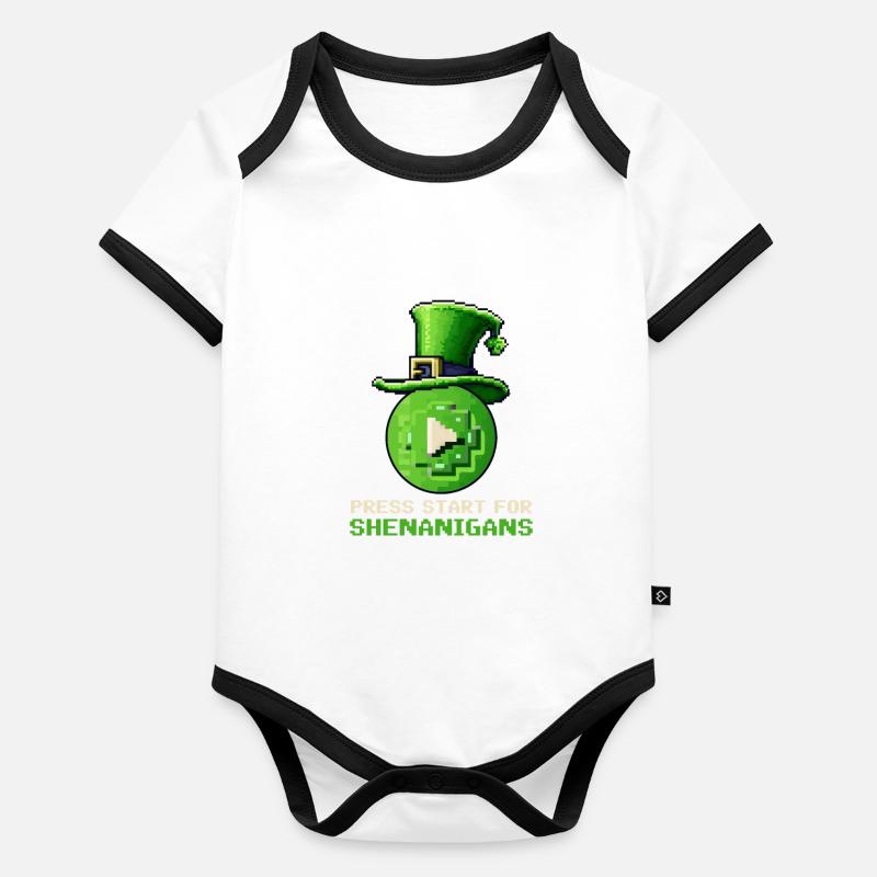 St. Patricks Day Gaming Press Start for Shenanigan Organic Baby Contrasting Bodysuit