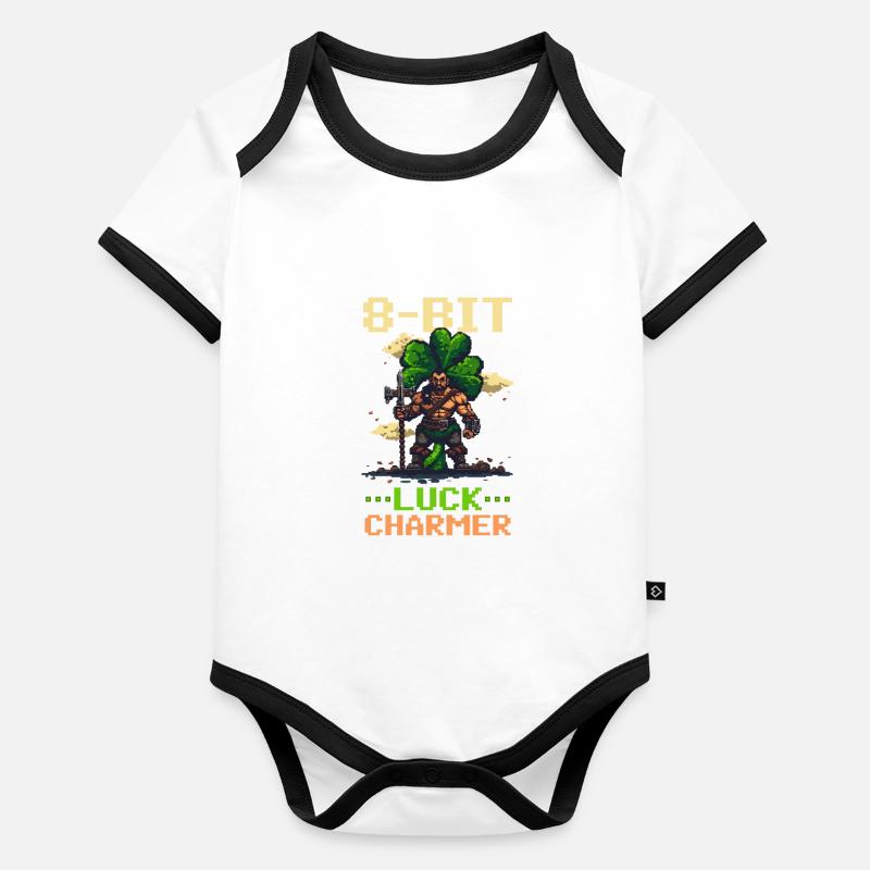 St. Patricks Day Gaming 8-Bit-Glücksbringer Baby Bio-Kurzarm-Kontrastbody