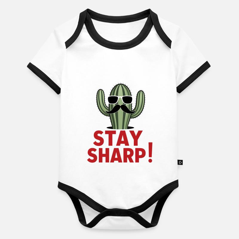Stilvolle Kaktus-Schnurrbart-Sonnenbrille Bleiben Sie scharf Baby Bio-Kurzarm-Kontrastbody
