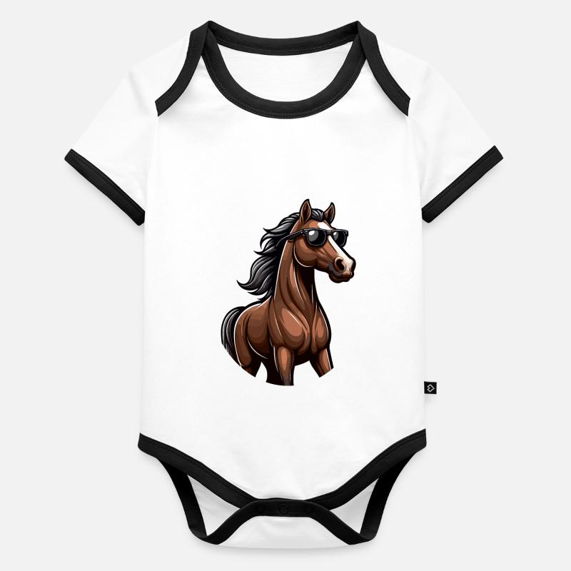 Cheval avec des lunettes de soleil dans un style comique Body Bébé bio contrasté manches courtes