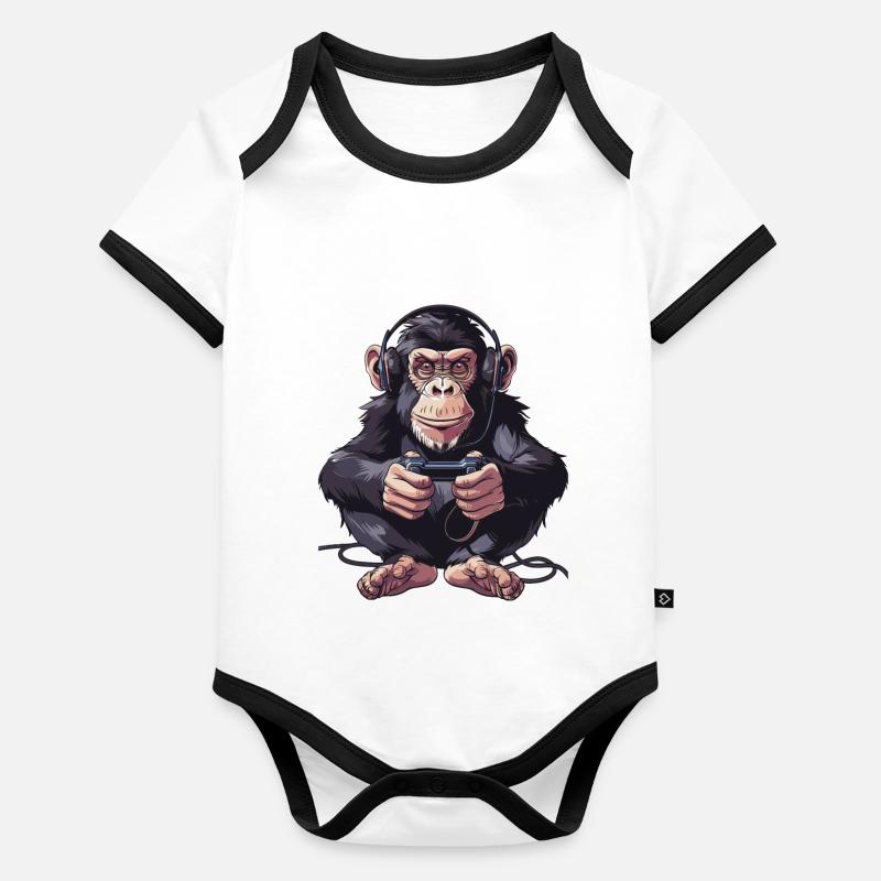Chimpanzee Video Game Organic Baby Contrasting Bodysuit