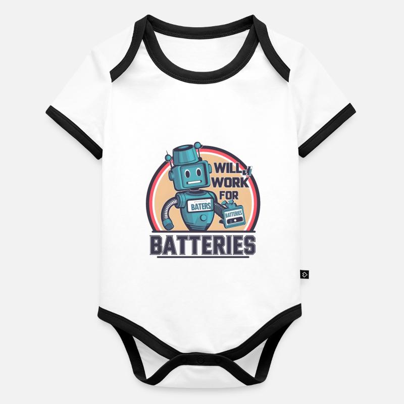 Robot Sign: Will Work for Batteries Digital Design Organic Baby Contrasting Bodysuit